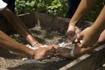 Cacao beans being rinsed after fermentation  Rio Caribe.