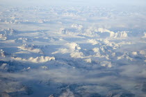 Aerial view at sunset  including snow covered peaks