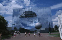 Le Parc Europeen de l Image. Cyber World. Mirrored building with concaved centre