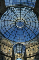 Galleria Vittorio Emanuele II shopping arcade designed by the architect Giuseppe Mengoni in 1865.  Detail of glass ceiling and dome.