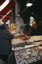 Stalls at the Rialto fish market.