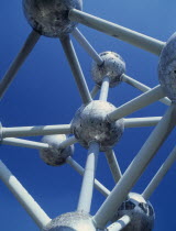 Detail of the Atomium. There are nine steel spheres  housing exhibition spaces and a restaurant  connected via tubes with escalators.