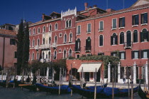 Grand Canal  with gondolas moored along the canal bank.Gondola water taxi   only three bridge across the grand canal.