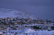 View over the town in winter.