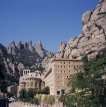Monastery and base of  the mountains.Black Virgin Madonna Catalunya Catalonia