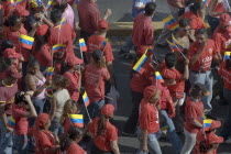 Participants in a march in support of President Hugo Chavez along the Avenida Francisco de Miranda.
