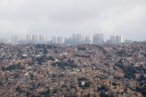 View of Caracas city from old airport road  with slums in the foreground