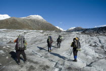 Mountaineers crossing Glacier Chico in the OHiggins region of Patagonia. Trek from Glacier Chico  Chile  to El Chalten  Argentina