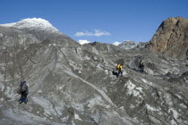 Mountaineers crossing Glacier Chico in the OHiggins region of Patagonia. Trek from Glacier Chico  Chile  to El Chalten  Argentina