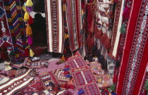 Brightly coloured Bedouin textiles for sale at Friday Market.Colored