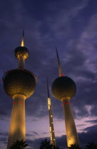 Kuwait Towers at dusk.
