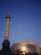 L Opera de la Bastille or New Opera house and Colonne de JuilletBastille Opera