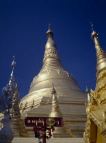 Shwedagon Paya.  Golden exterior of main stupa.Burma Rangoon Shwe Dagon Myanmar Yangon