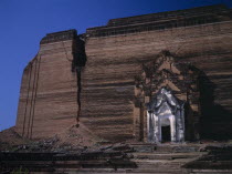 Mingun Paya exterior facade of unfinished pagoda begun in 1790 which suffered earthquake damage in 1938.Burma Myanmar