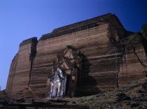 Mingun Paya exterior facade of unfinished pagoda begun in 1790 which suffered earthquake damage in 1938.Burma Myanmar