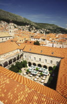 Vew of the old city from the curtain wall. The old city of Dubrovnik is surrounded by a perfectly preseved curtain wall. Walking its two kilometer length is one of the highlights of a visit to the cit...