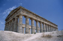 Segesta. Doric Temple. Ruins of the ancient city with view of hexastyle colonnaded structure   Temple of Segesta