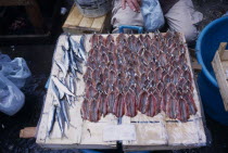La Pescheria di Sant Agata. Fish Market with mackerel and filleted anchovies laid out on a stallCatania Fish Market