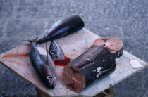 La Pescheria di Sant Agata. Fish market with a selection of fish on a cutting board