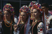 Ukranian Folk Dancers wearing floral head dresses