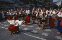 Ukranian Folk Dancers performing for crowds in the street