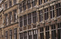 Grand Place. Detail of decorated facades of guild houses in the market square.UNESCO World Heritage Site  UNESCO World Heritage Site