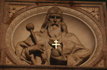 Basilica of St Stephen.  Detail of relief carving above entrance doorway.Eastern Europe  Eastern Europe