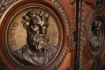 Basilica of St Stephen.  Detail of door with bronze relief carvings of the heads of the twelve apostles.Eastern Europe  Eastern Europe