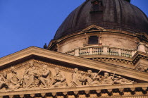 Basilica of St Stephen.  Part view of carved portico and dome of roof.Eastern Europe  Eastern Europe