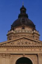 Basilica of St Stephen.  Part view of exterior facade and dome.Eastern Europe  Eastern Europe