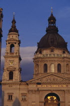 Basilica of St Stephen.  Part view of exterior facade and bell tower.Eastern Europe  Eastern Europe