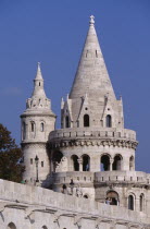 Fishermen s Bastion.  White rampart and turrets built on site of medieval fish market with tourist visitors.Eastern Europe  Eastern Europe