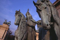 Heroes  Square erected to mark the 1000th anniversary of the Magyar conquest.  Part view of equestrian statues on the Millennary Monument.Eastern Europe  Eastern Europe