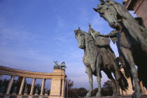 Heroes  Square erected to mark the 1000th anniversary of the Magyar conquest.  Part view of equestrian statues on the Millennary Monument.Eastern Europe  Eastern Europe