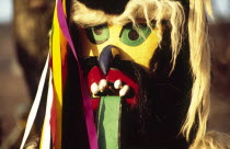 Mask carnival Zvoncari. The oldest element of the carnival  the Zvoncari  pronounced Zvon-charee  roam the towns and villages to drive away the evil winter spirits using their masks  clubs and clangin...