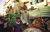 Durga procession  the tenth day of the Dussehra festival  which is celebrated across most of northern India  is marked by processions of the Hindu Goddess Durga with effigies of the deity held aloft o...