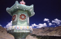 View from Shanti Stupa This Buddhist shrine was built by a Japanese order and opened by the Dalai Lama in 1985. Reached by a steep rock hewn staircase  it comands spectacular views of the town of Leh...