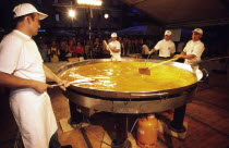 Croatia, Istria, Buzet, Giant omelette preparation for the Buzet Subotina festival held every September, a giant truffle omelette using over two thousand eggs and ten kilos of truffles. The area aroun...