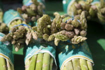 French Market. Detail of bunches of asparagus on market stallGreat Britain United Kingdom UK
