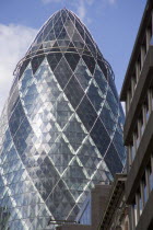 Detail of the Swiss RE Building alternatively known as the Gherkin. 30 St Mary Axe.United Kingdom  City Great Britain UK