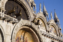 The bronze Horses of St Mark and the 17th Century mosaics on the facade of St Marks Basilica