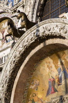 The bronze Horses of St Mark and the 17th Century mosaics on the facade of St Marks Basilica