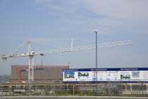 Construction crane in the New England quarter next to railway station.Great Britain United Kingdom
