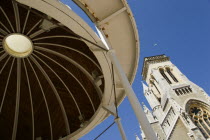 The Basque seaside resort on the Atlantic coast. The bandstand and the belltower of the Church of St Eugenie