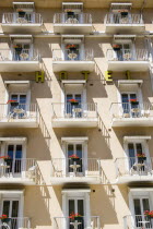 The Basque seaside resort on the Atlantic coast. Hotel balconies.