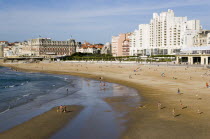 The Basque seaside resort on the Atlantic coast. The Grande Plage beach with the Hotel du Palais on the left.