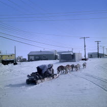 Inuit dog sled in snow.North West Territory