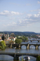 The city skyline with the bridges across the Vtlava River