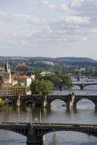 The city skyline with the bridges across the Vtlava River