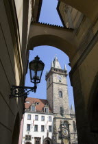 The Town Hall and Astronomical Clock seen through an arch in Melantrichova Passage